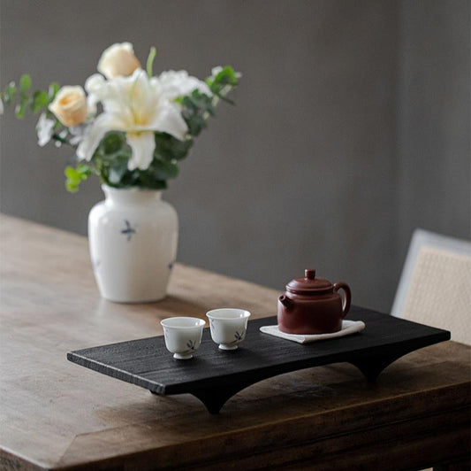 Japanese-Style Solid Walnut Wood Tea Table Handcrafted Original Rectangle Shape Tea Boat Tea Tray