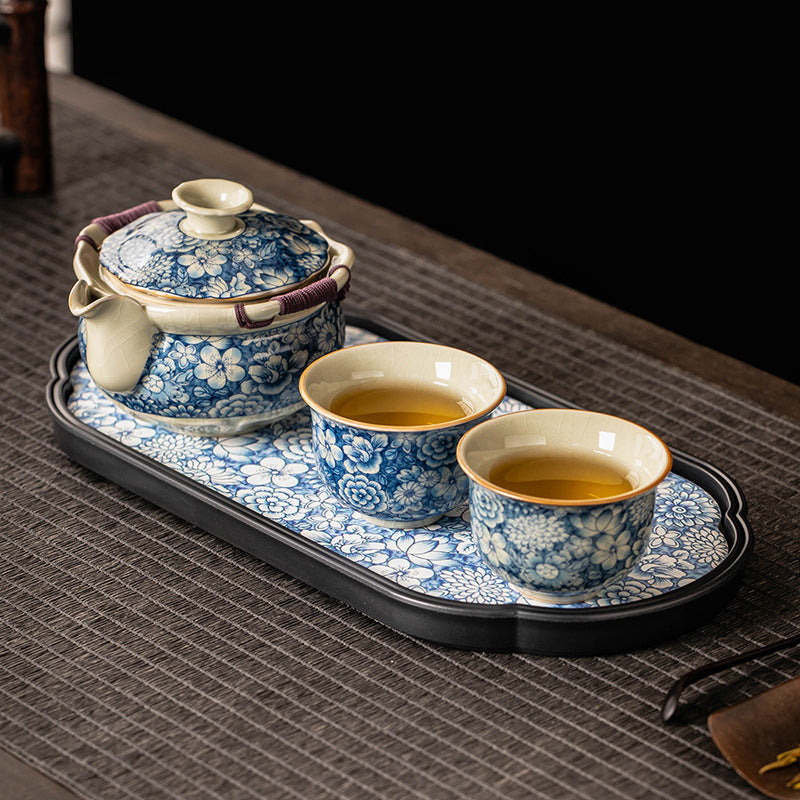 Blue White Ru Kiln Gongfu Tea Set Exquisite Chic Ruyao Teaware Blue White Ru Kiln Gongfu Tea Set Exquisite Chic Ruyao Teaware