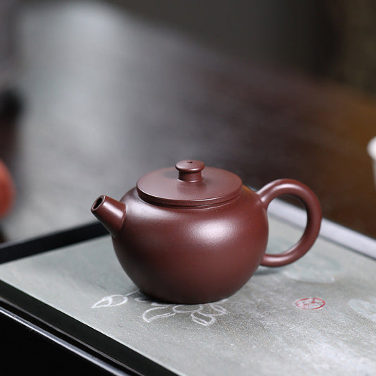 Small Wheel Teapot · 小輪壺 — Raw Purple Clay 120ml by Du Chengping