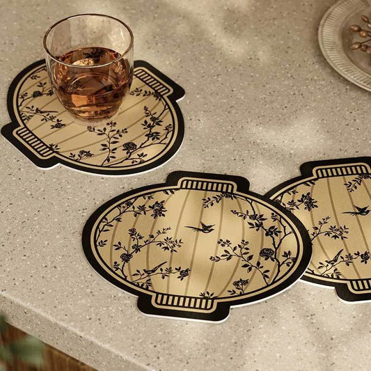 Chinoiserie Floral & Moonlit Branch Round Coaster | Absorbent Non-Slip
