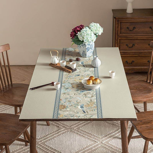 Chinoiserie Elegant Floral Leather Table Placemat – High-End Rectangular Waterproof Heat Resistant Mat
