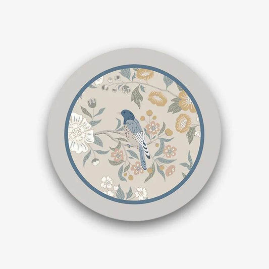 Chinoiserie Botanical Leaf & Blossom Round Coaster | Absorbent Non-Slip