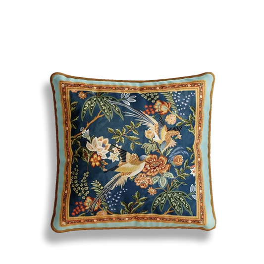 Chinoiserie Watercolor Birds & Blossoms Pillow for Sofa & Bed Decor