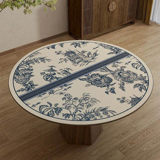 Chinoiserie Blue & White Porcelain Round Table Mat | Delft-Style PU Leather Placemat
