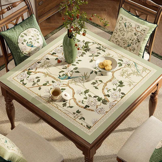 Chinoiserie Jade Green Table Mat | Mogu Painting Floral & Bird Waterproof PU Leather