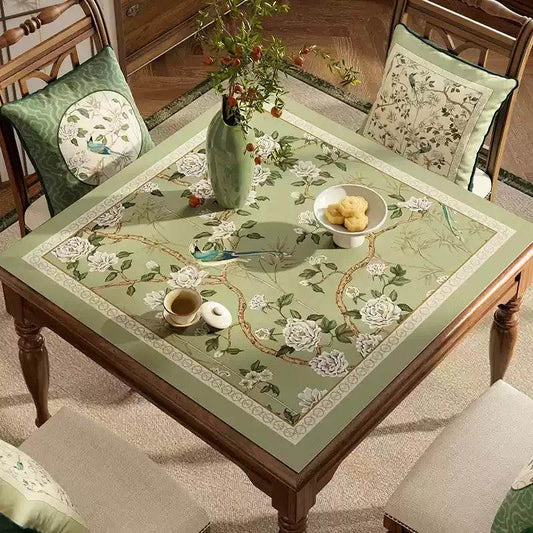 Chinoiserie Jade Green Table Mat | Mogu Painting Floral & Bird Waterproof PU Leather