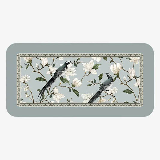 Chinoiserie Floral PU Leather Counter Mat | Kitchen & Bathroom Absorbent Mat