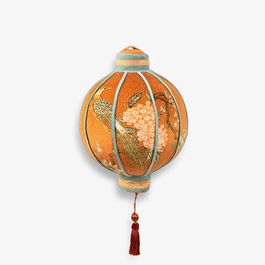 Chinoiserie Lantern-Shaped Throw Pillow Orange Hydrangea Dream
