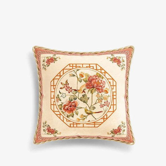 Chinoiserie Original Flowers and Birds Powder Pink Throw Pillow