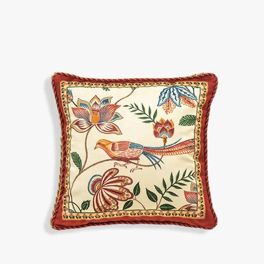 Chinoiserie Original Red Floral and Avian Throw Pillow Elysian Blooms