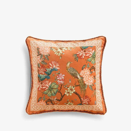 Chinoiserie Sofa Cushion Throw Pillow Orange Hydrangea Dream