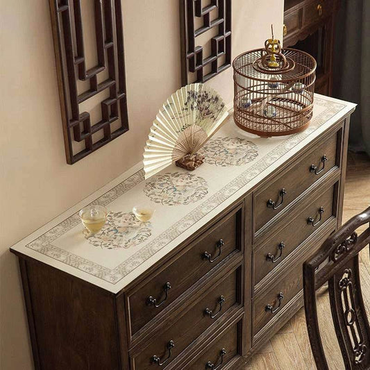 Chinoiserie Forbidden City Table Mat | Waterproof PU Leather, Gongbi Peach & Pomegranate