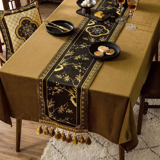 Chinoiserie Vintage Luxury High-End Black Table Runner