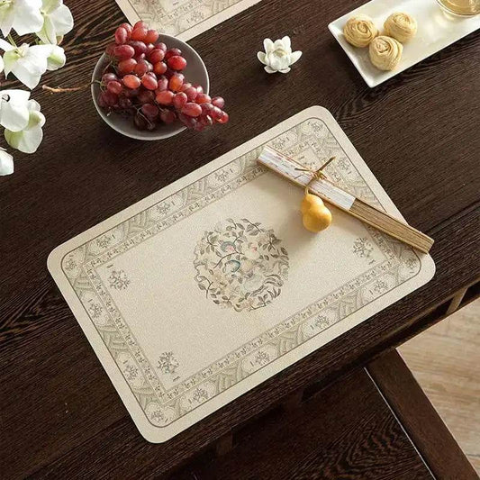2-Piece Chinoiserie Abundant Harvest Leather Placemats | Waterproof & Washable Table Mats