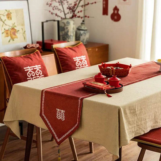 Chinoiserie Wedding Celebration Prosperity Red Table Runner