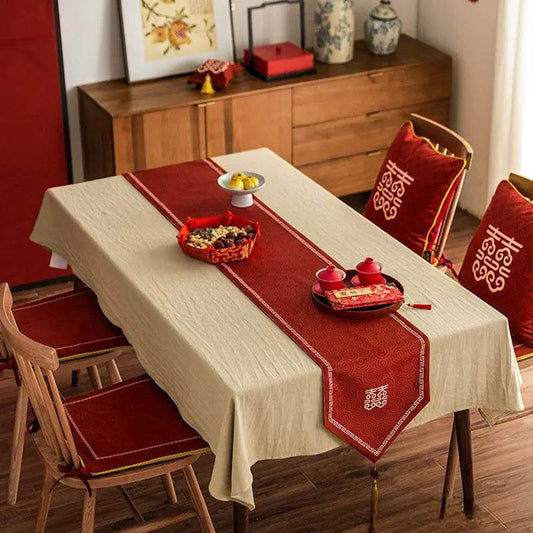 Chinoiserie Wedding Celebration Prosperity Red Table Runner