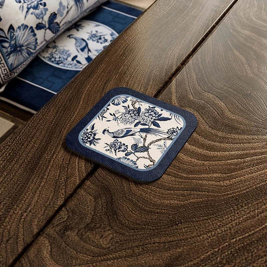 Chinoiserie White and Blue Leather Tea Table Drying Mat