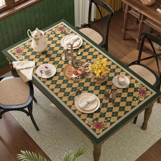 Christmas Green Festive Reindeer Leather Table Mat – Waterproof Heat Resistant Holiday Placemat