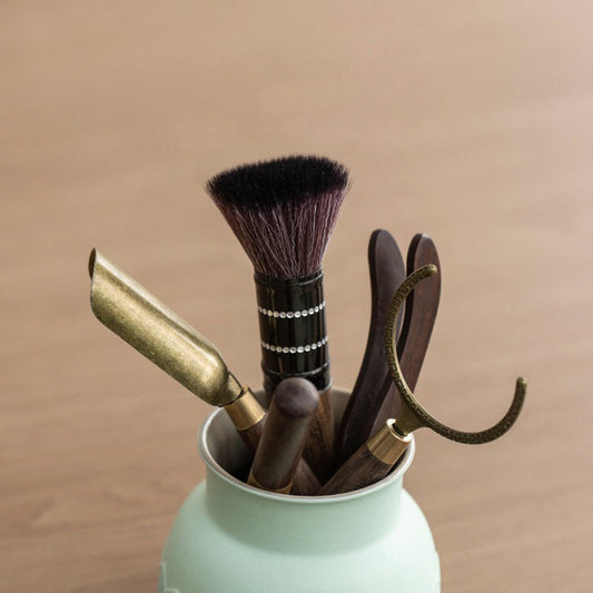 Ebony Tea Utensils Set With Lotus Ceramic Holder