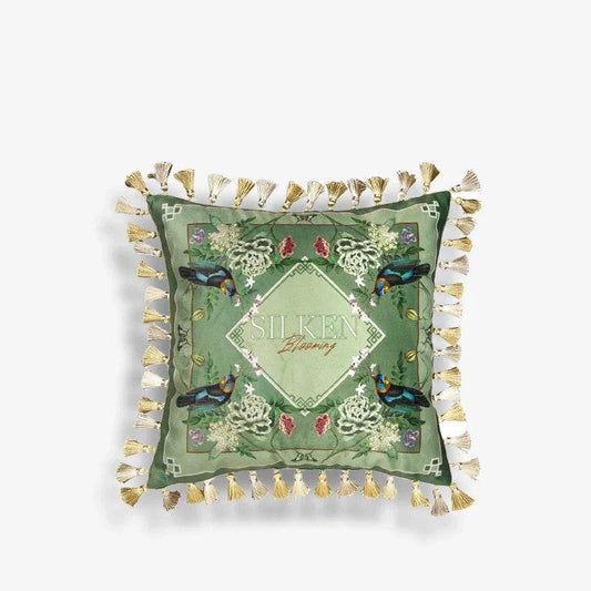 Chinoiserie Vintage Flowers and Birds Throw Pillow