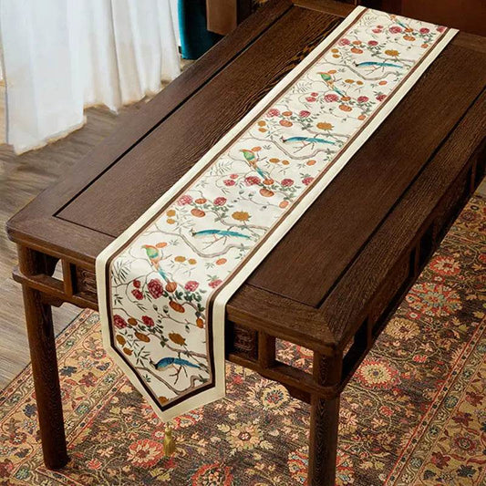Chinoiserie Country Style Coffee Table Cover White Table Runner