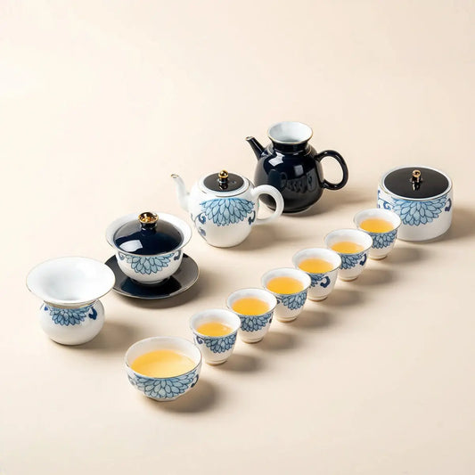 Blue And White Porcelain Chrysanthemum Tea Set