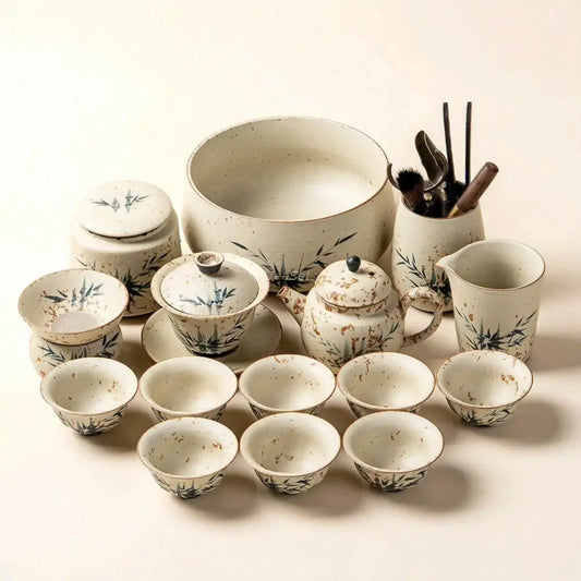 Chinese Ruyao Ceramic Bamboo Tea Set