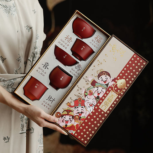 Keramik Fünf-Segen Gongfu-Teetassenset