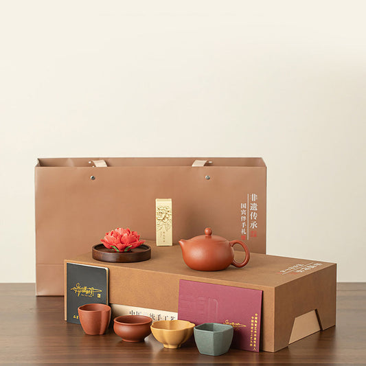 宜興紫砂茶器セットと牡丹の香立て