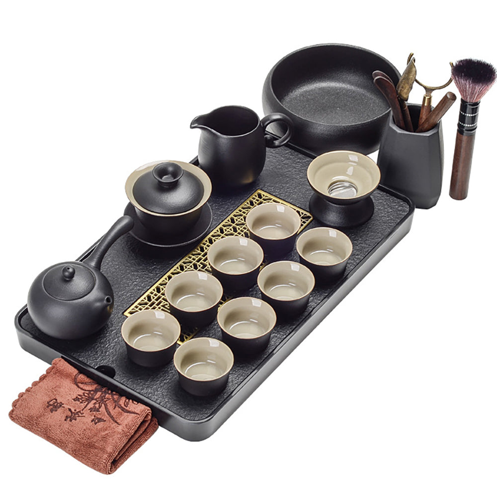 Teekannenset aus schwarzer Keramik mit seitlichem Griff – Jiangnan Sourcing