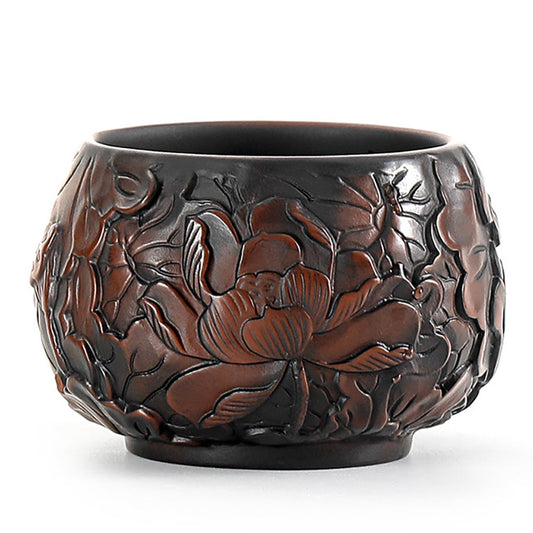 Schwarze Töpfer-Relief-Lotus Gongfu-Teetasse
