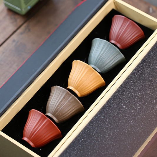 오색 자주색 점토 목동꽃 공예 다기잔 (5개 세트)