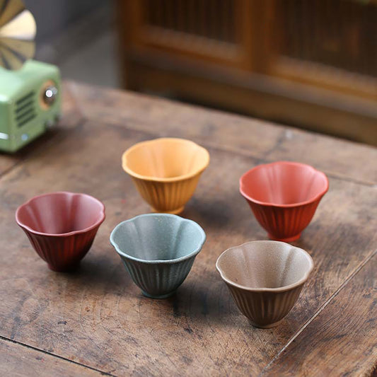 오색 자주색 점토 목동꽃 공예 다기잔 (5개 세트)