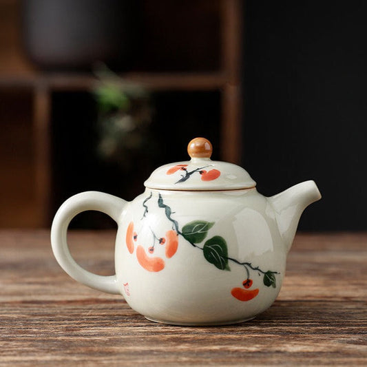 Chinese Beauty Hand-Painted Teapot With Straw Ash Glaze