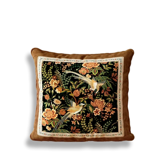 Chinoiserie Magpie & Blossom Square Throw Pillow for Sofa & Bed Decor
