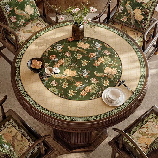 Chinoiserie Vintage Floral & Bird Round Table Mat | Waterproof PVC Leather Placemat
