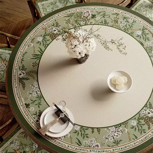 Chinoiserie Luxury Emerald Green Floral Round Table Mat
