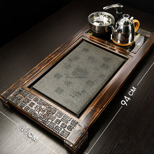 Ice Crack Tea Set With Fire Wood & Stone Tea Tray