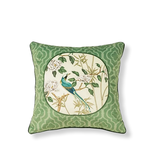 Luxury Chinoiserie Jade Green Throw Pillow for Living Room