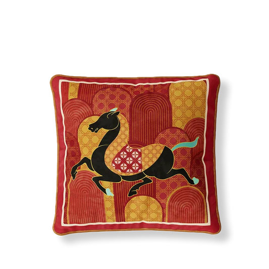 Luxury Chinoiserie Fortune Horse Throw Pillow for Living Room