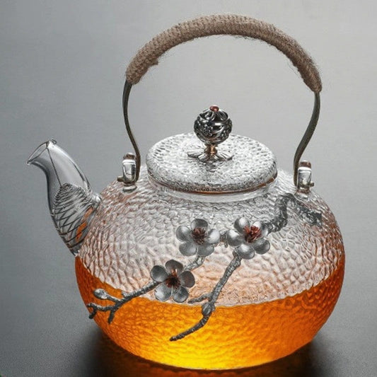 Glass Teapot With Tin Plum