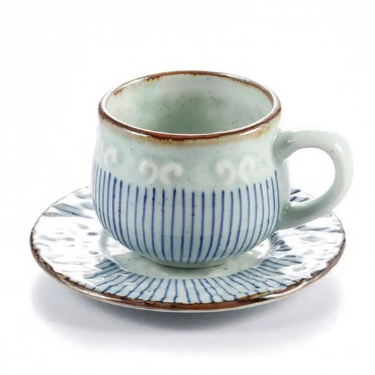 (Set of Two) Japanese Tea Cup With Handle And Saucer