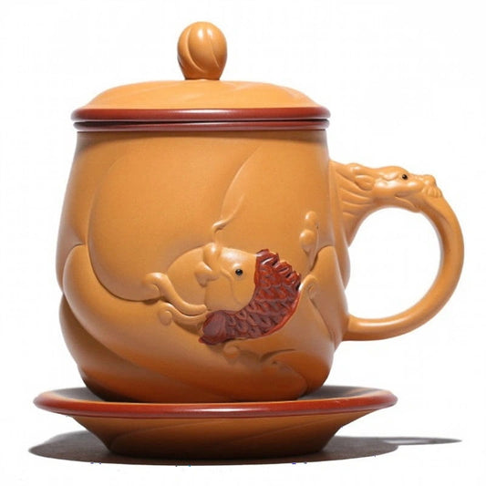 Yixing Yellow Clay Fish & Dragon Tea Cup