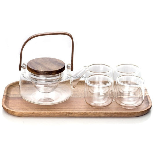 High Borosilicate Glass Tea Set With Tray