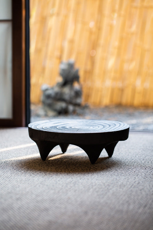 Japanese-Style Solid Camphor Wood Tea Table Handcrafted Original Round Black Wood Tea Boat Tea Tray