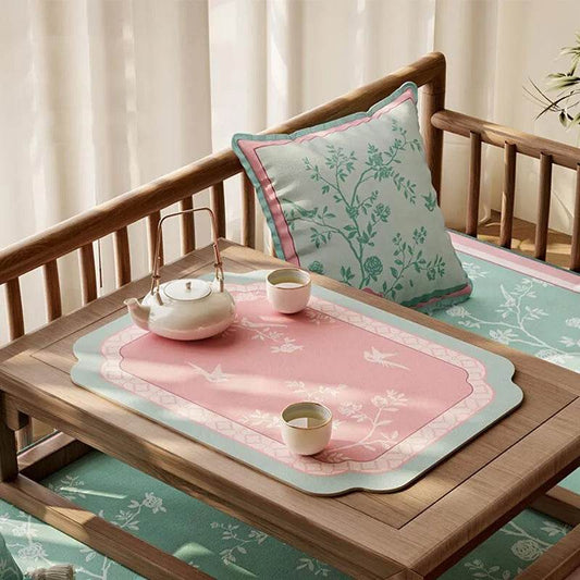 Chinoiserie Blush Blossom Drying Mat | Absorbent Kitchen Counter Mat