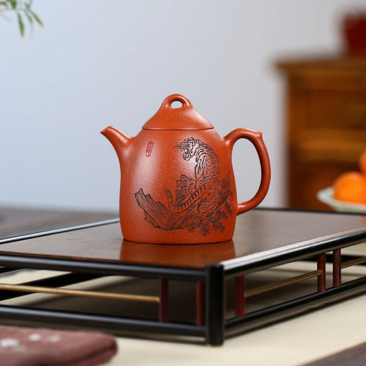 Yixing Qin Quan Bafang Teapot – Tiger Engraving, Handmade 260ml