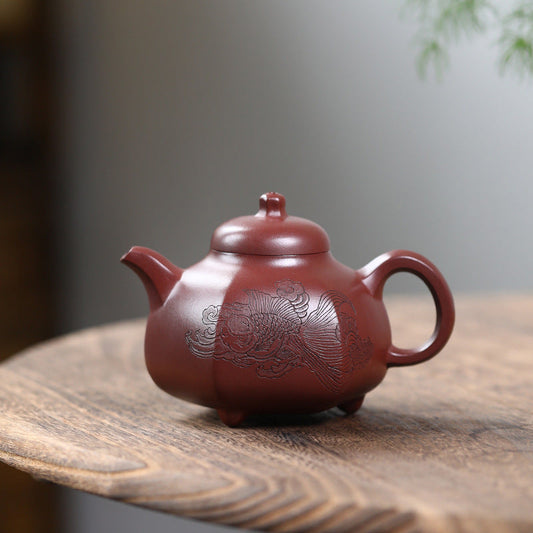 Hexagonal Tripod Purple Clay Teapot — Ming-Style Yixing Zisha by Fan Qinjun (320ml)