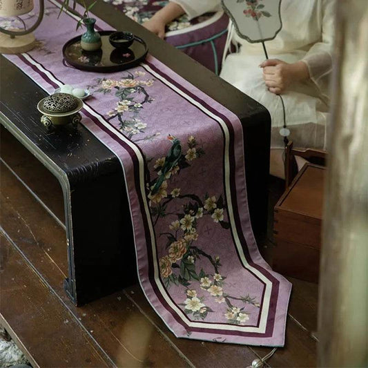 Jiangnan Wisteria Purple Table Runner – Chinoiserie Floral Decor