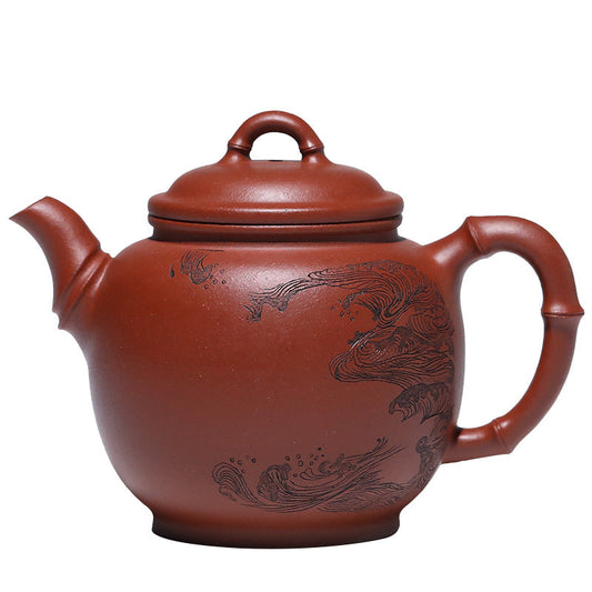 Lucky Bamboo Red Clay Yixing Teapot – Handmade by Master Fan Qinjun